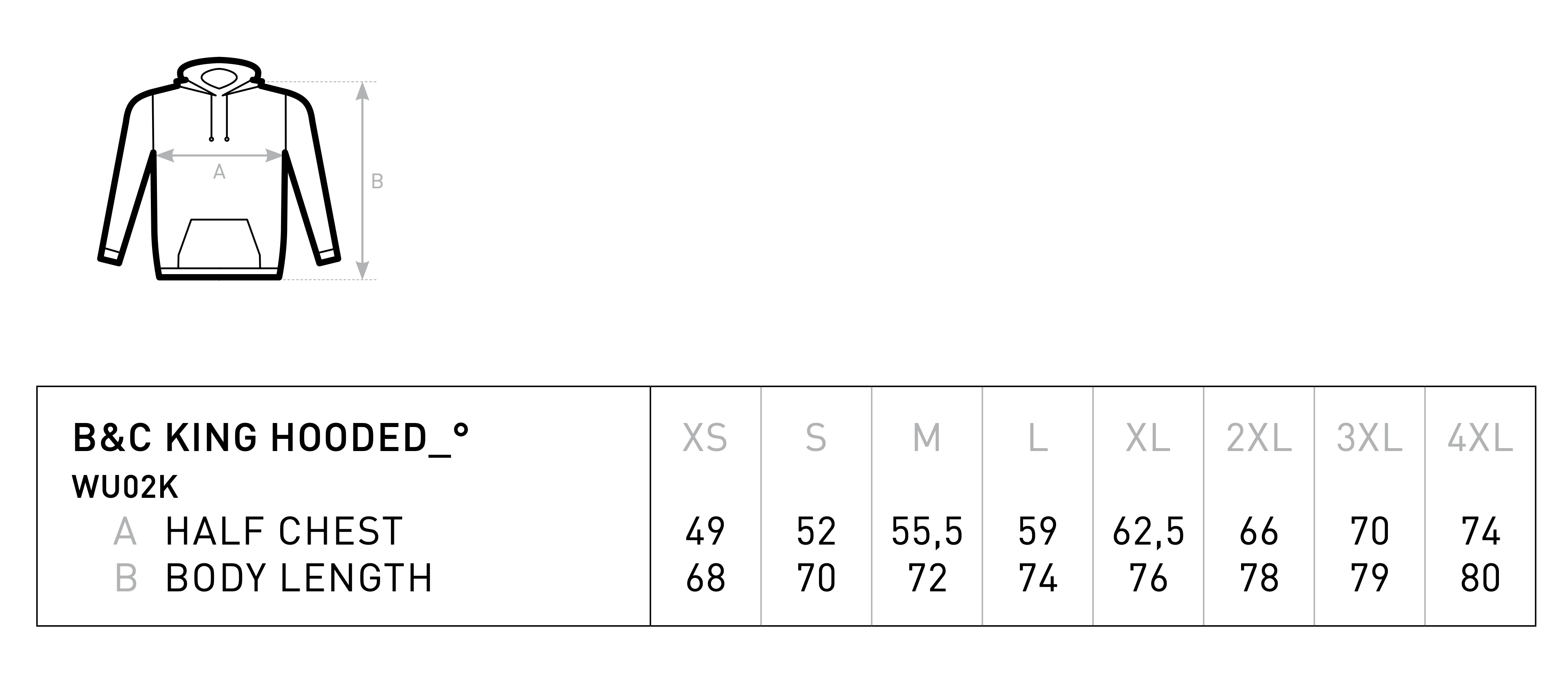 King hoodie Size guide
